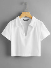 COLLARED V-NECK RIB-KNIT TEE